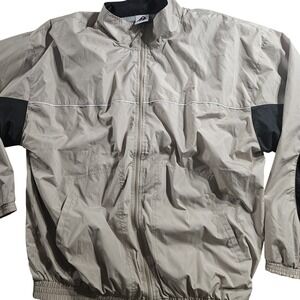 Apex‎ Jacket Mens XL Beige Black Windbreaker Full Zip Colorblock Nylon Lined